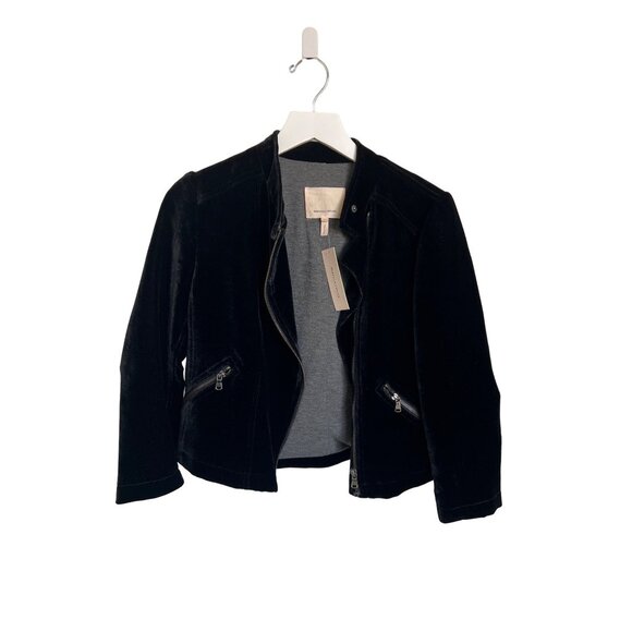 Rebecca Taylor Black Velvet Moto Jacket 3/4 Sleeves - Picture 2 of 6
